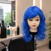 Fashionable blue wig model head display hairstyle styling demonstration, hairstyle display props, creative styling accessories details Picture